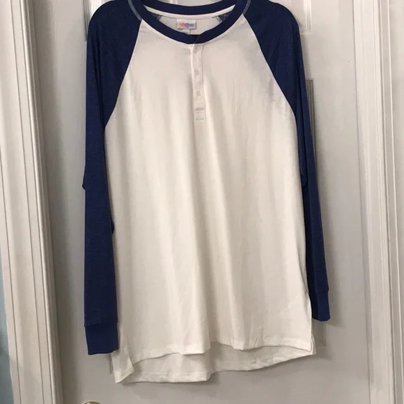 Unisex Top Blue & White Mark Shirt by LuLaRoe Sz L 14-16 NWT - Picture 1 of 7